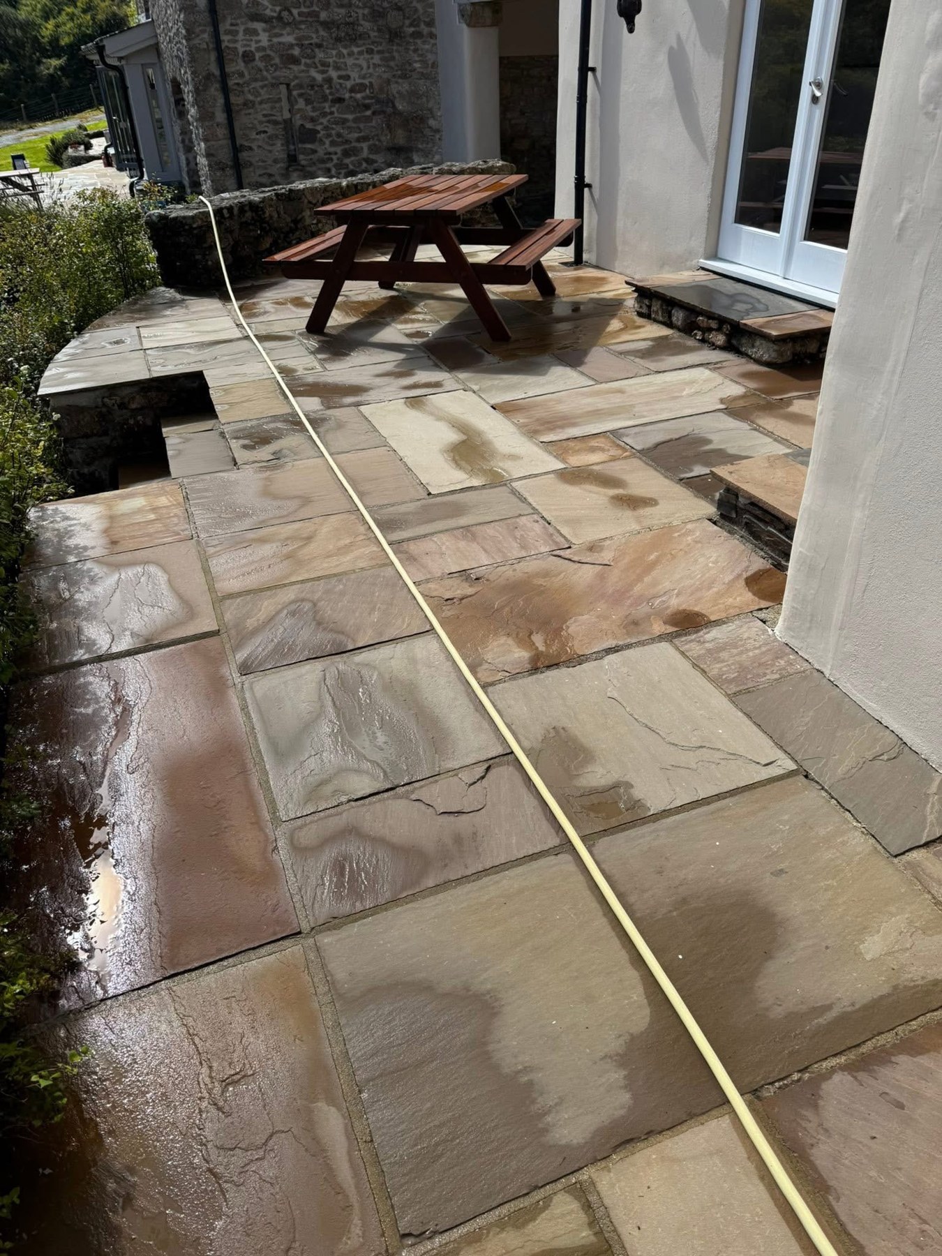 Stone patio after exterior cleaning